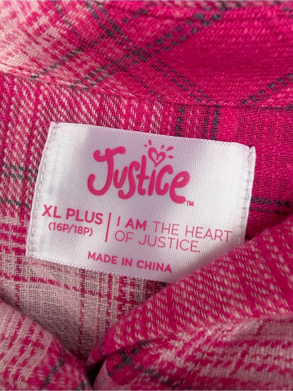 Justice Pink Plaid Flannel Shirt with White Smile Prints